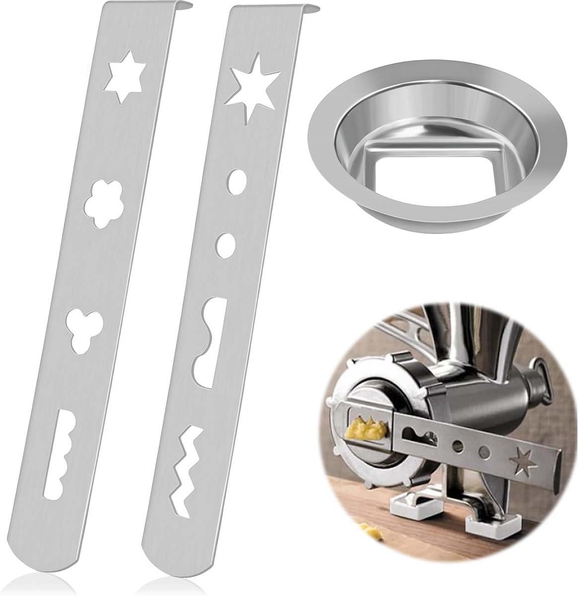 Accessoires voor vleesmolen, 2 accessoires voor vleesmolen, banketbakkerij met verbindingsring, gebakaccessoires, voor het maken van koekjes, desserts, gehakt