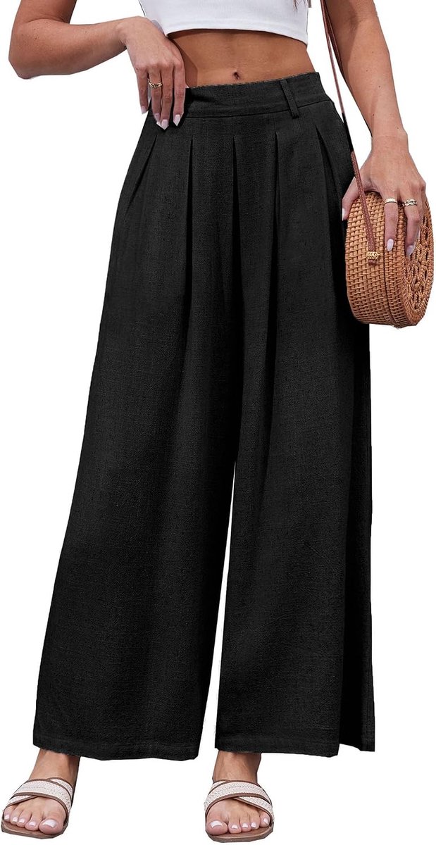 Dames Plicated Linnen Broek Petite Crop Capris Culottes Losse Wijde Pijpen Palazzo Broek Casual Katoen Linnen Broek