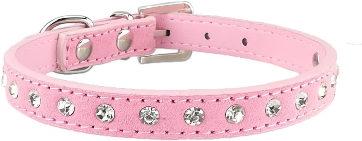 Diamante Puppy Kraag Bling Suede Kraag voor Kleine Honden Katten, S, roze