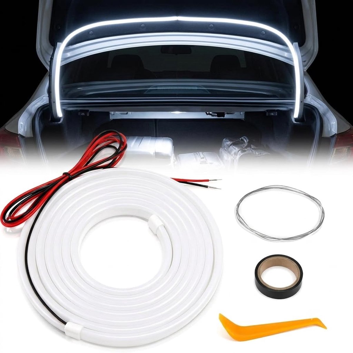 Lichtstrip voor kofferbak, 4 m, led-binnenverlichting voor de auto, sfeerverlichting voor auto, tail box, lichtstrip, accessoires voor kofferbakverlichting, universele pasvorm, automatische schakelaar