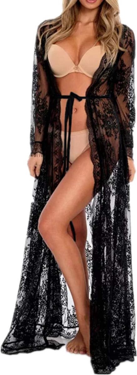 Kanten Bloemenjurk Losse Kaftan Boho Ruime Kimono Strand Bikini Bedekkingsjurken