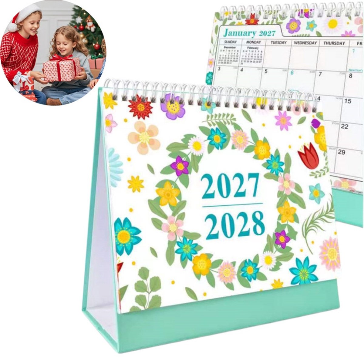 Bureaukalender 2027–2028 (januari 2027 – juni 2028) – Staande omklapbare bureaukalender – Dik papier – Bureau-accessoire – Creatieve Engelstalige kalender – Kantooragenda en planner