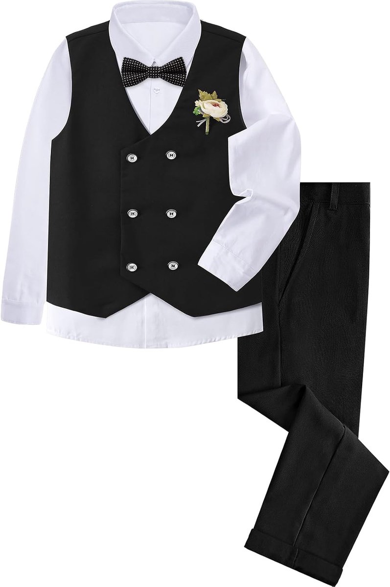 Kostuumset, kinderen bruiloft vest & shirt & broek & vlinderdas, 6-14 jaar