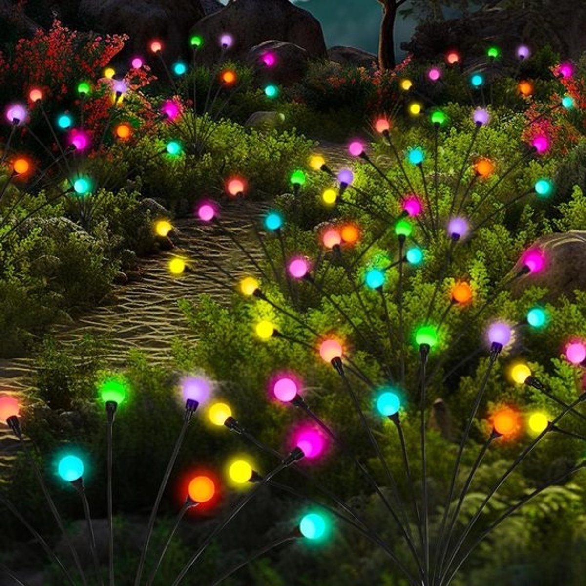 Firefly - tuinverlichting op zonne-energie - 8 stuks - waterdicht - multicolor - buitenverlichting - 10 leds