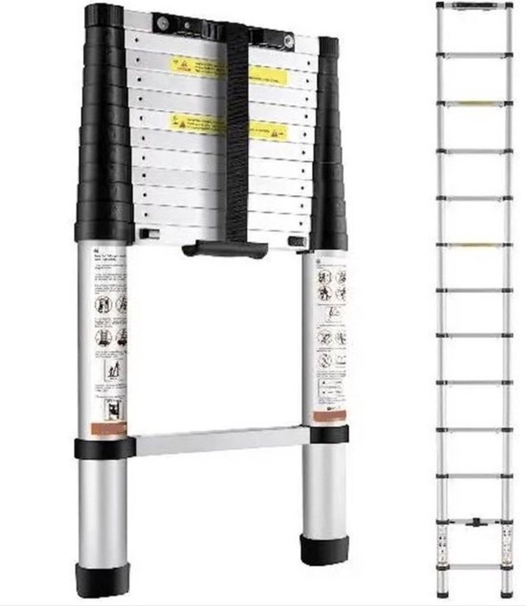Telescopische ladder - Telescoopladder - Trap - Uitschuifbaar - 380 cm hoog - Vouwladder - Draagvermogen 170 kg - Professioneel