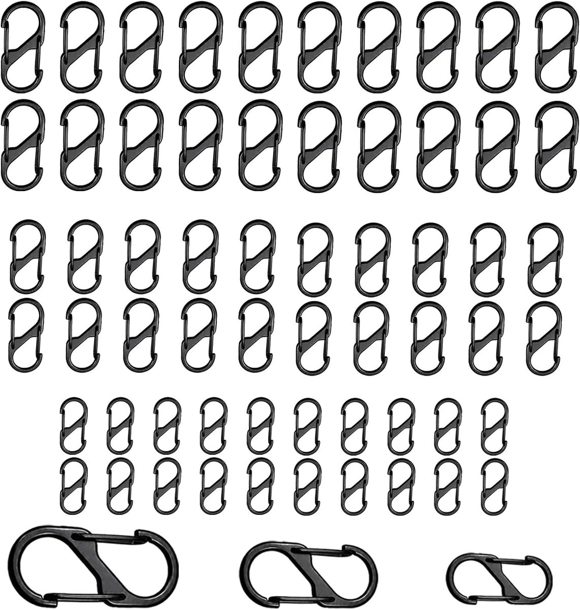 60 stuks S karabijnhaken kleine karabijnhaken 3 maten 50 mm 40 mm 31,5 mm zwart - ShopVlot