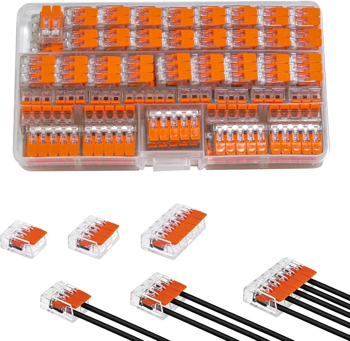 75 stuks kabelconnectorset, 2/3/4/5-polige kabelklemmen, elektrische klemmen, 12-24 AWG verbindingsklemmenset - ShopVlot