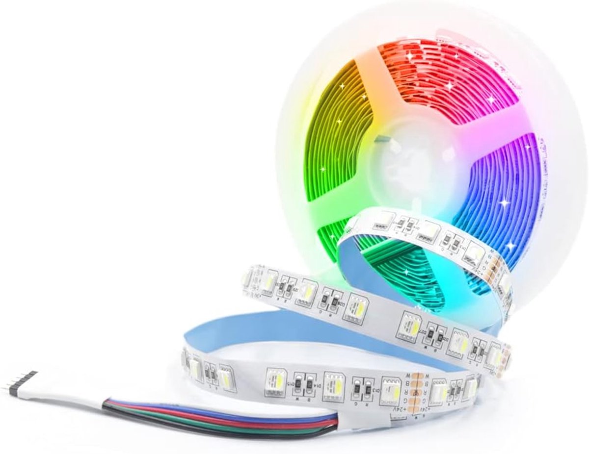 Led strip, 24V, 5M,5050SMD,RGBA＋koudwit,4-in-1,300leds, lichtketting, decoratieve verlichting, trappenlicht,binnenverlichting voor decoratie, party, keuken, Kerstmis