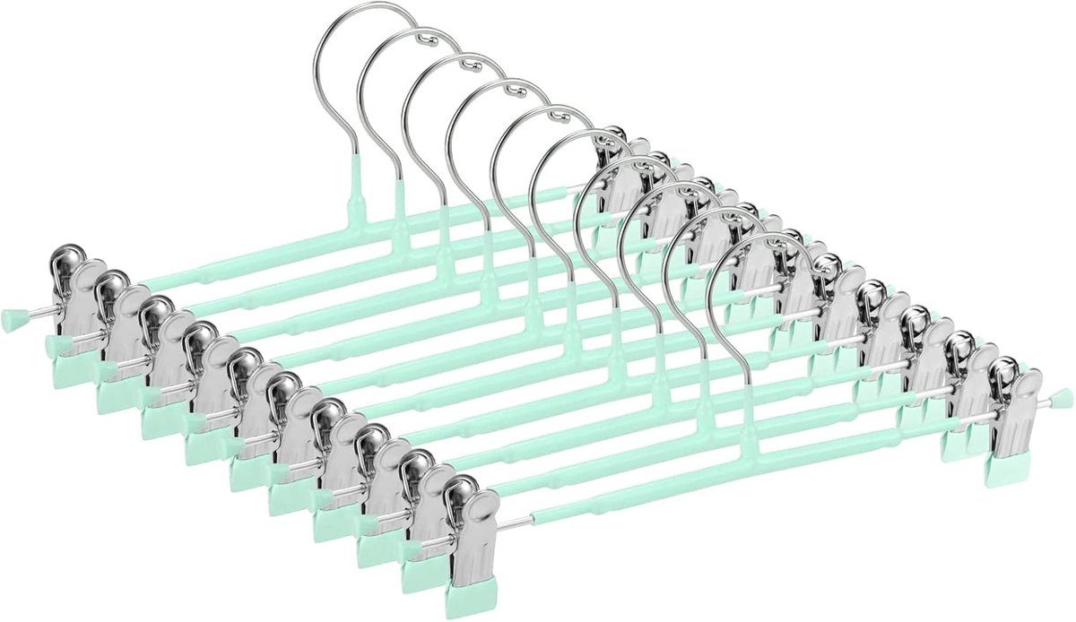 Dunne kleerhangers voor broeken, antislip, met verstelbare clips, ruimtebesparende kleerhangers voor kleding, rokken, jeans, jassen (lichtgroen, 10)