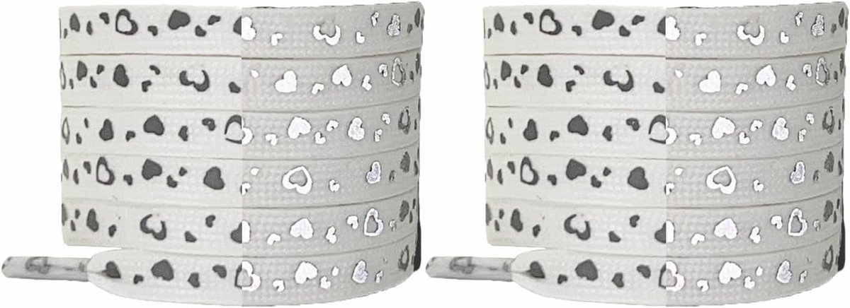 2 paar reflecterende veters, plat, 8 mm, ster Galaxie-veters, scheurvaste vervangende schoenveters met hartpatroon, oplichtende kleurrijke schoenveters glitter schoen decoratieband voor heren en