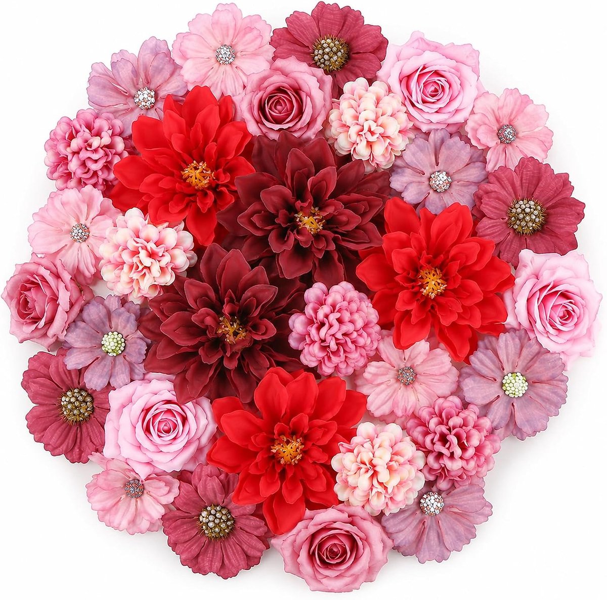 Kunstbloemenkoppen, 30 stuks, 7 kleuren, zijden bloemen, 4,5-8 cm, mini stoffen bloemen voor doe-het-zelf knutselen, scrapbooking, bruiloft, thuis