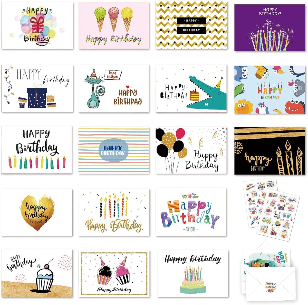 18 premium verjaardagskaarten set met envelop, Happy Birthday-kaart, verjaardag, vouwkaarten, wenskaart, verjaardag, verjaardagskaart vrouw, verjaardagskaart man (B)