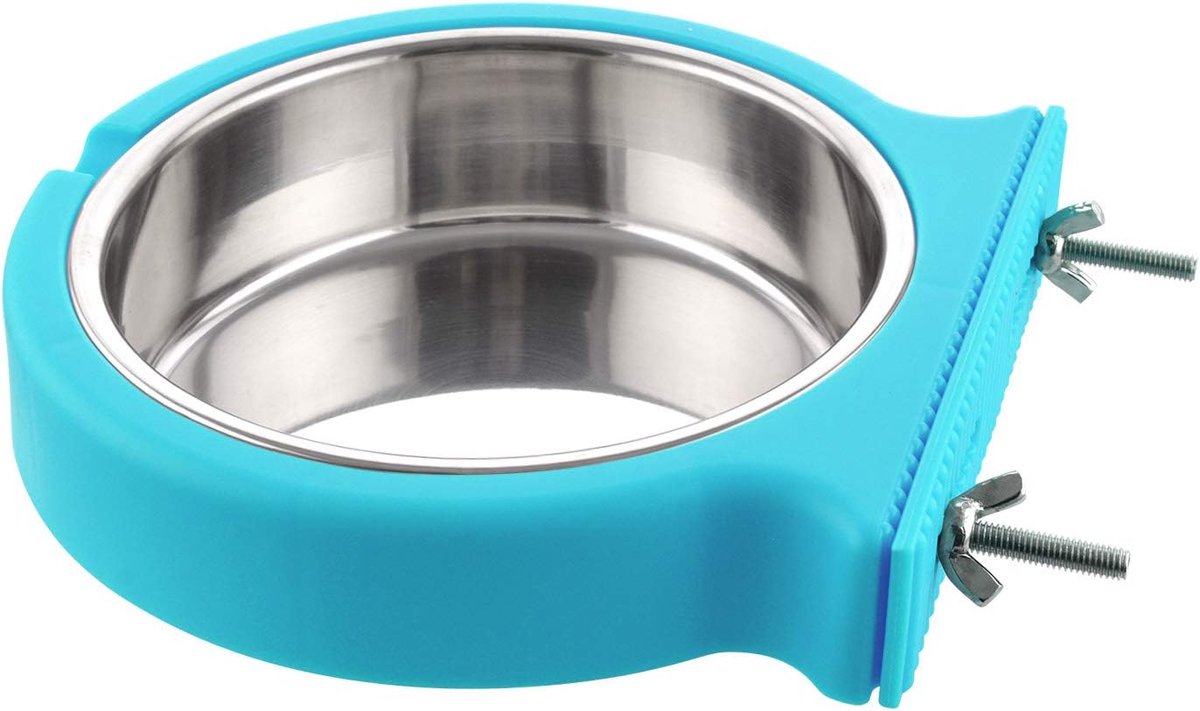 Krat hondenbak, verwijderbare roestvrijstalen hangende kooi kom voor voedsel en water Feeder Coop Cup voor kat, puppy, vogels, ratten, cavia's, 800 ml, blauw