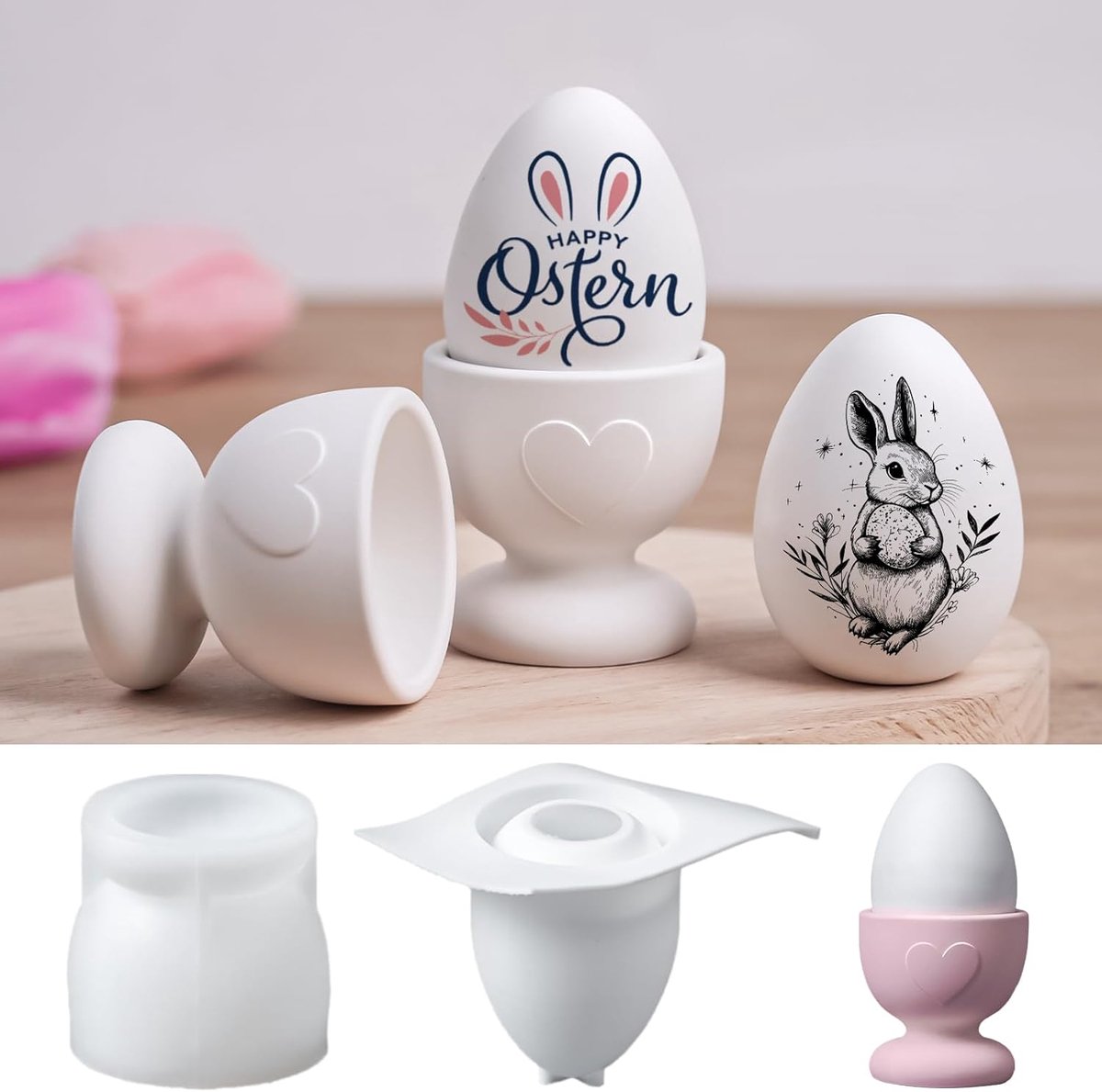Silicone Casting Moulds for Easter Casting Mould, Silicone Set, Egg Cup with Heart + Egg for Casting for Epoxy Resin - ShopVlot