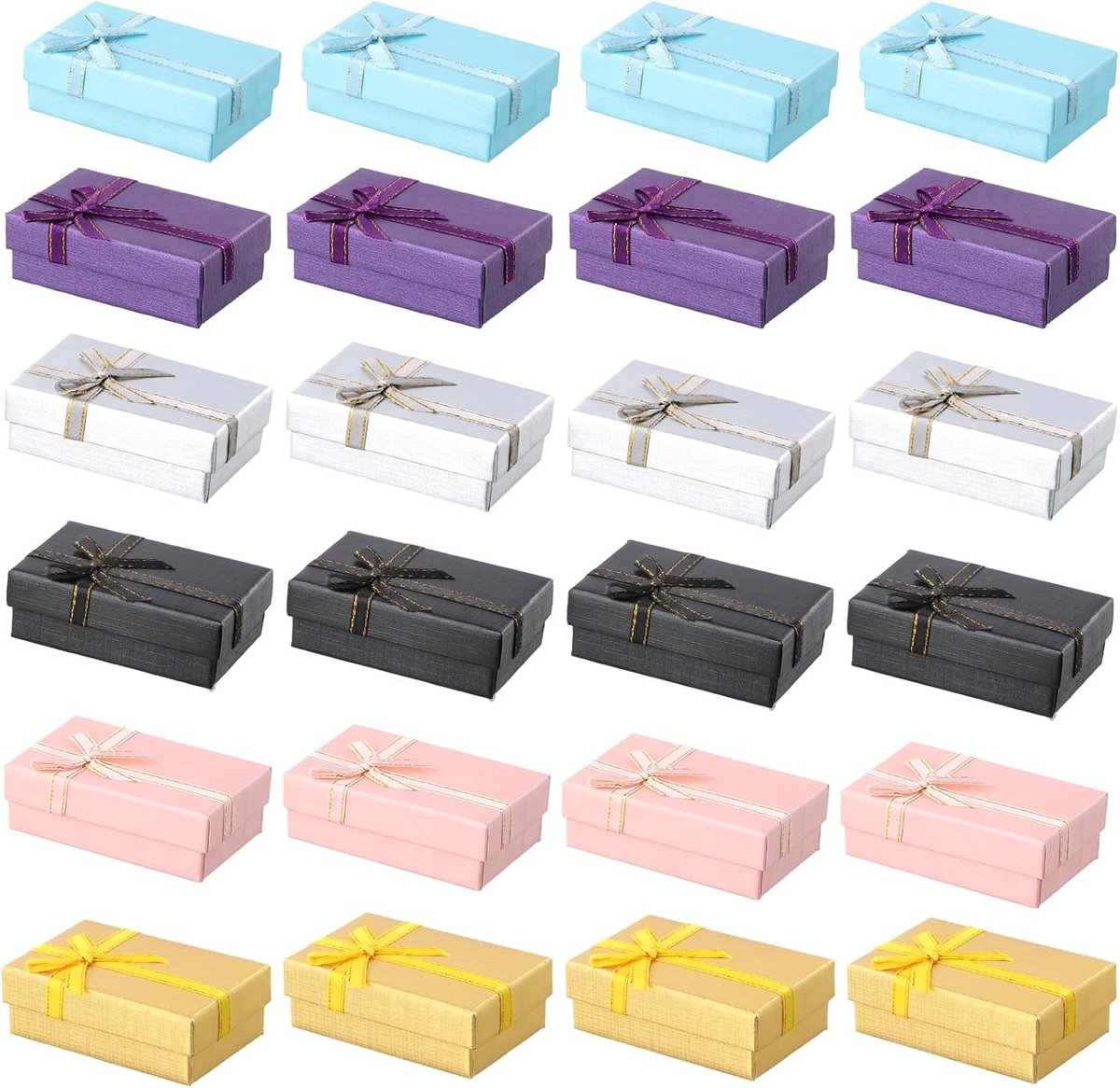 SnelShoppen - 24 Stuks Kleine Rechthoekige Papieren Sieraden Dozen met Lint, Cadeauboxen met Deksel voor Sieraden, Karton voor Oorbellen en Kettingen,