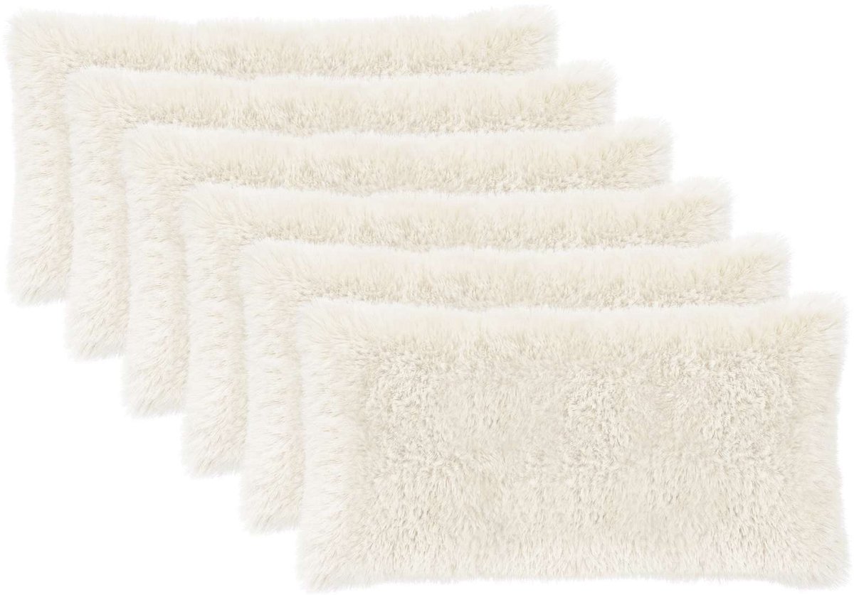 vidaXL Dekenkussen - 6 - st - HEERLEN - Wit - 40 - x - 80 - cm - PV - Fleece