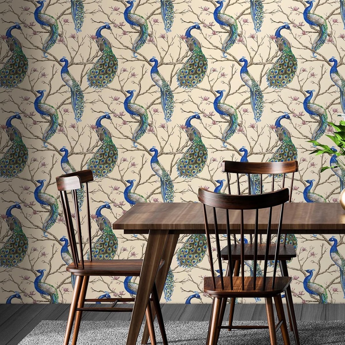 YENHOME Yellow Peacock Branches Self-Adhesive Wallpaper for Bedroom 44.5 x 300 cm Self-Adhesive Wallpaper Vinyl - ShopVlot