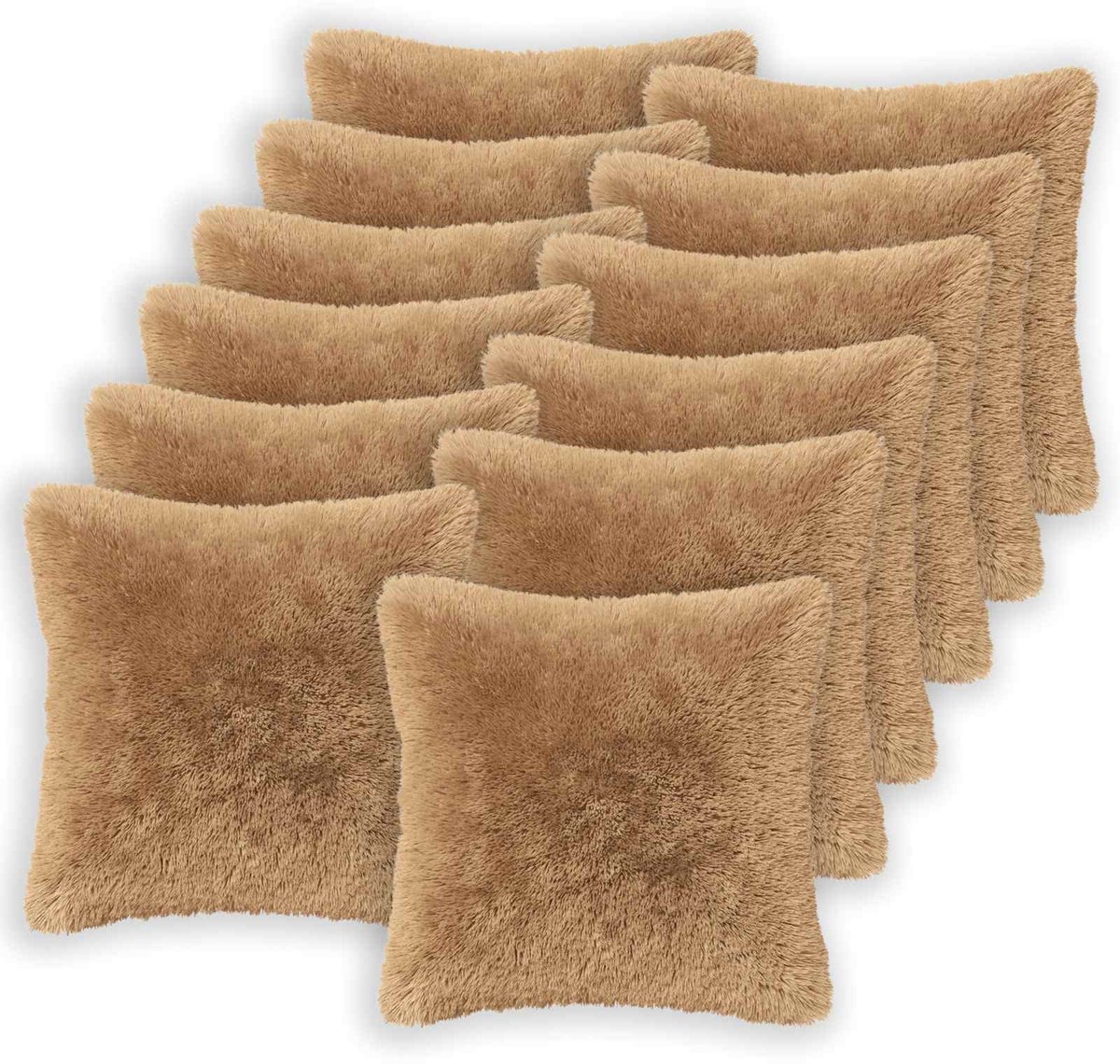 vidaXL Dekenkussen - 12 - st - HEERLEN - Taupe - 50 - x - 50 - cm - PV - Fleece