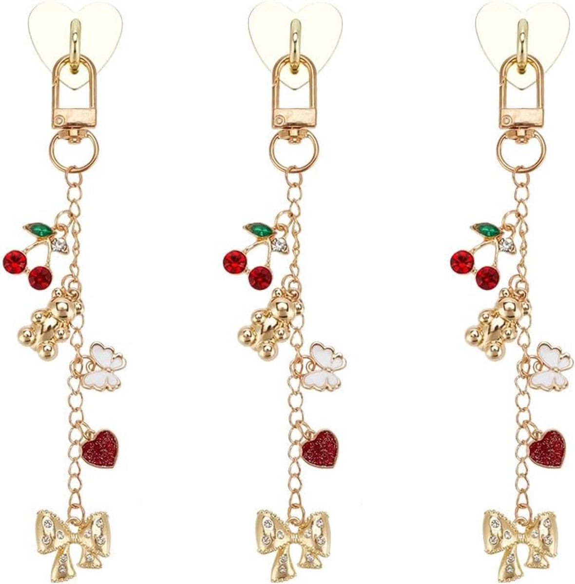 PLIGREAT 3 Stks Kersen Charm Kettingen voor Kindle, Vlinder Boog E-reader Telefoon Charms Leuke Tas Portemonnee Charms - ShopVlot