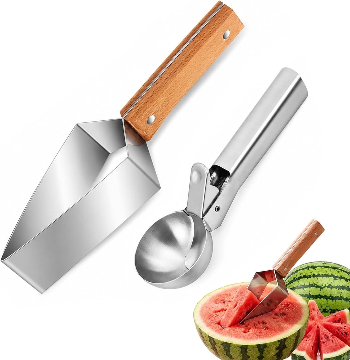 Watermeloensnijder set - roestvrij staal - 2-delige set met snijder en bolletjeslepel - ideaal voor fruitsalades - SnelShoppen