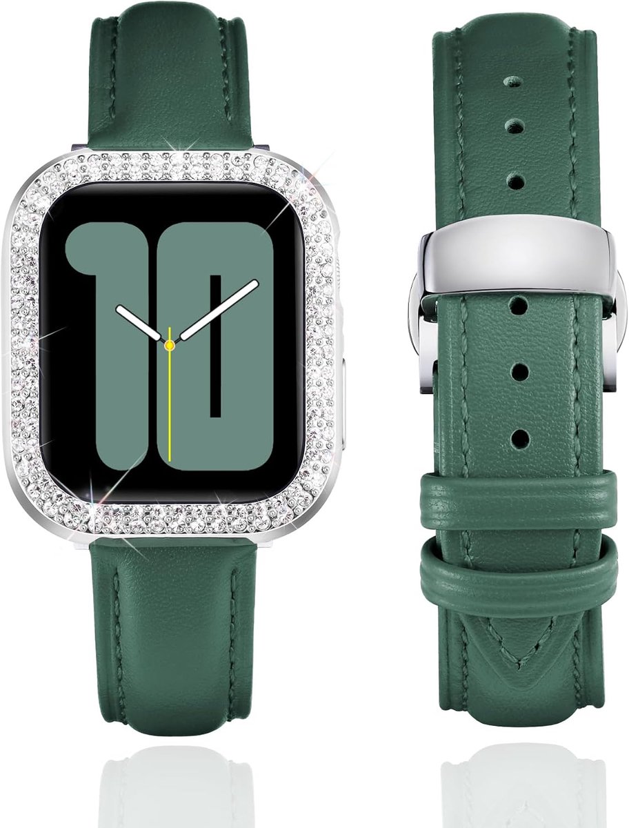 BINLUN Leather Strap Compatible with Apple Watch 40mm 41mm Replacement Leather Strap with Double Diamonds Hard PC - ShopVlot
