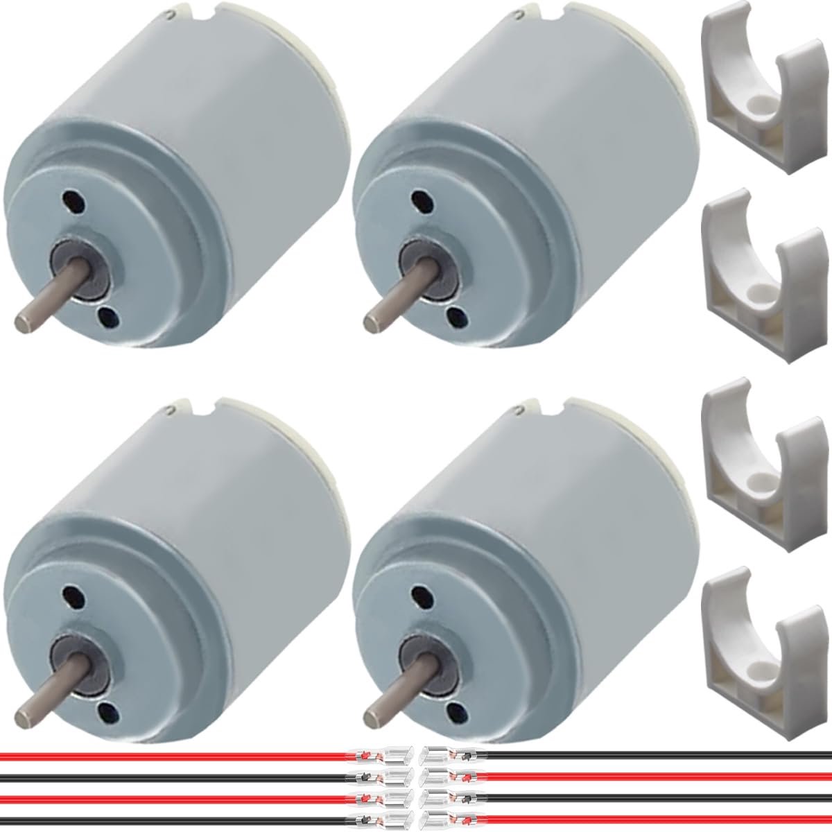 4 Pcs 260 Micro Motor DC 3-8.4V 12800-32000 RPM Mini/Small Electric Motor with Round Axle with Holder and 4 Pairs - ShopVlot