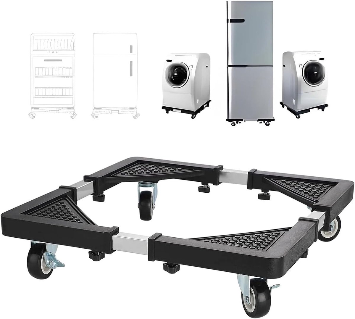 Wasmachine-onderstel met wieltjes, 40-60 cm, verstelbare wasmachinestandaard van roestvrij staal, mobiele - ShopVlot