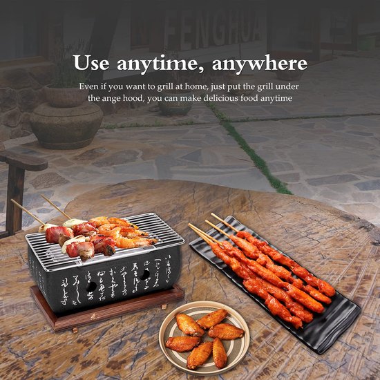Hibachi Grill – Keramische Tafelbarbecue op Houtskool – Compact met Houten Onderstel – 24 x 12,5 x 11,5 cm — afbeelding 2