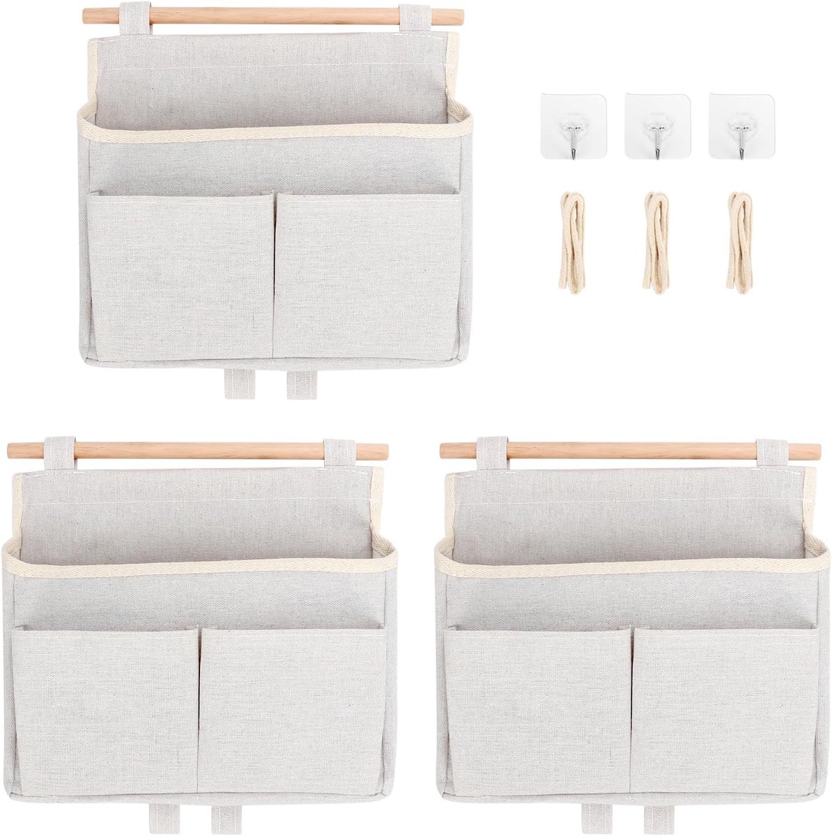 Hanging Organizer Set van 3, Wandopslag voor Thuis en Kantoor, Deur Organizer voor Badkamer en Kinderkamer, Beige Linnenopslag