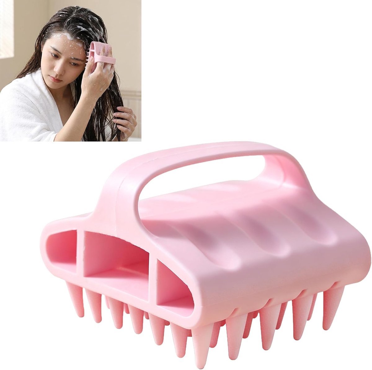 Haarborstel van leer, massageapparaat voor cabelludoe, 1 stuk, roze, schone siliconen borstels, ideaal voor het wassen - ShopVlot