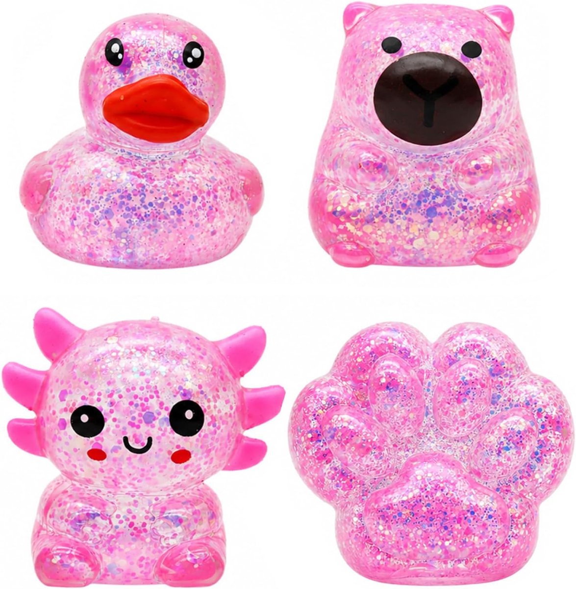 4 stuks knijpspeelgoed, squishy, anti-stress speelgoed, stressbal, knijpbal