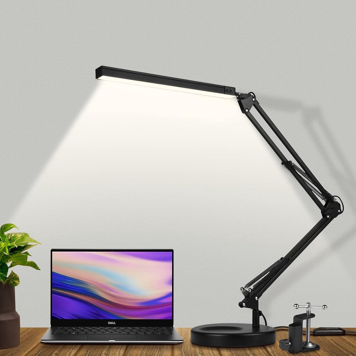 Verstelbare LED Bureau Lamp met Klem en Voet - Oogbescherming - 3 Lichtstanden en 10 Helderheidsniveaus - Ideaal voor Thuiswerk en Studeren
