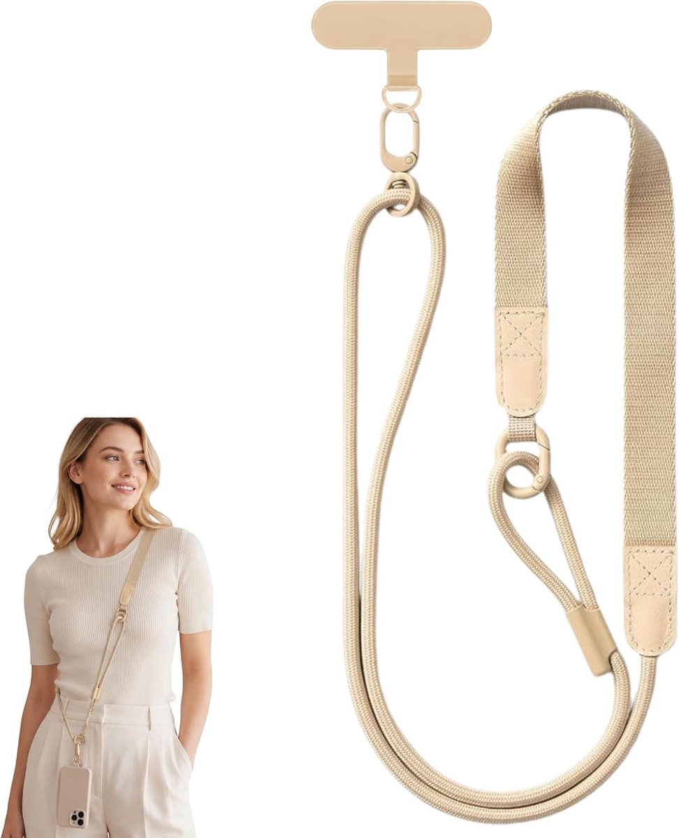 Telefoonkoord, verstelbaar koord met brede schouderriem, crossbody-telefoonkoord en sleutelkoord voor telefoonhoes, compatibel met alle smartphones