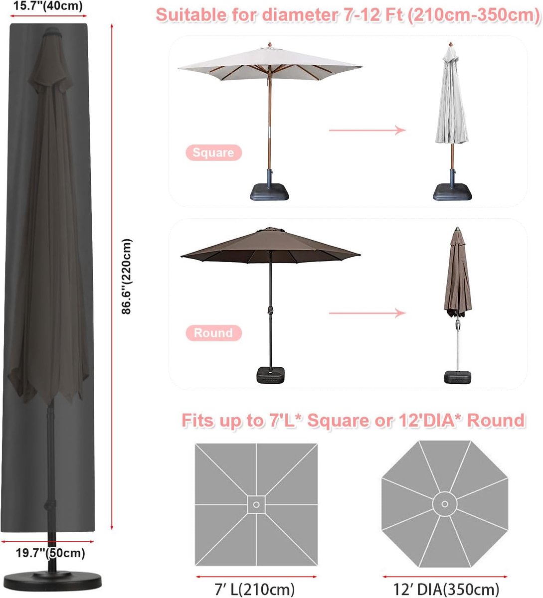 Parasolhoes Zweefparasol Ø3,5m Beschermhoes voor parasol Winddicht