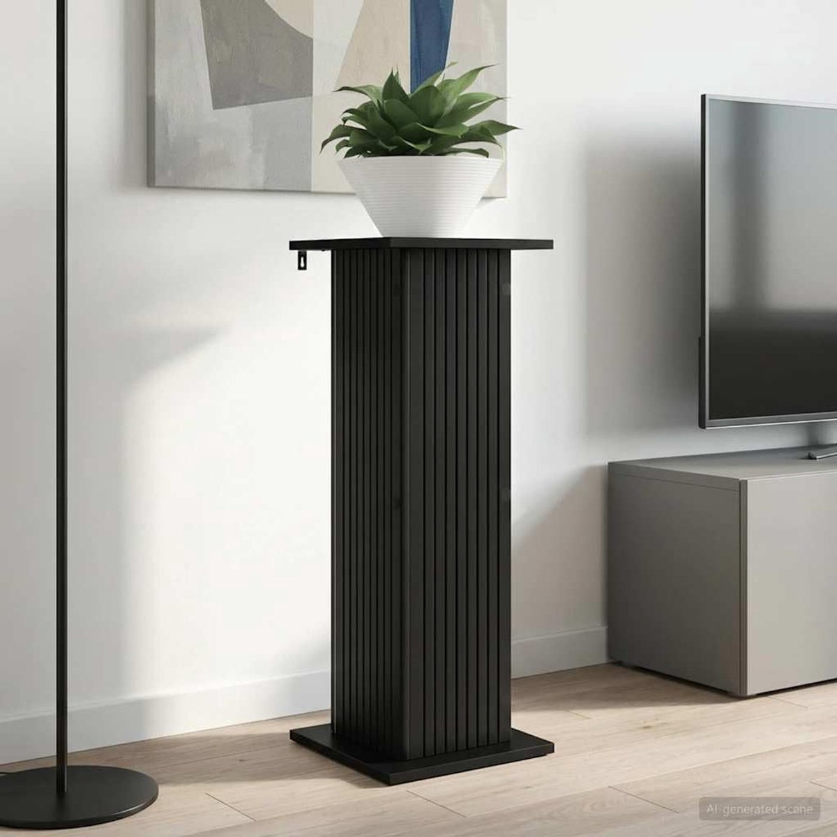 2 stuks, zwart, 30,5 x 30 x 80,5 cm, van houtmateriaal, moderne bloempotstandaard, hoog, voor binnen, vochtbestendige plantentafel voor vetplanten