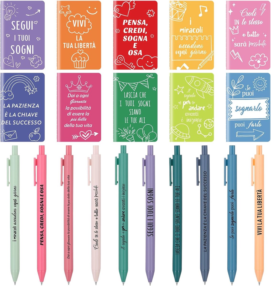 20 cadeausets met inspirerende citaten, bestaande uit 20 notitieboeken en 20 balpennen, perfect als cadeau voor collega's, medewerkers, klasgenoten en studenten (20, kleurrijk)