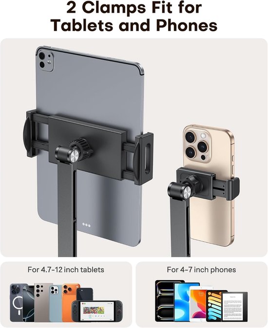Verstelbare Tablet Stand met 360° Rotatie voor iPad en Smartphones tot 12", Stabiele Arm en Geschikt voor Alle Tablets — afbeelding 4