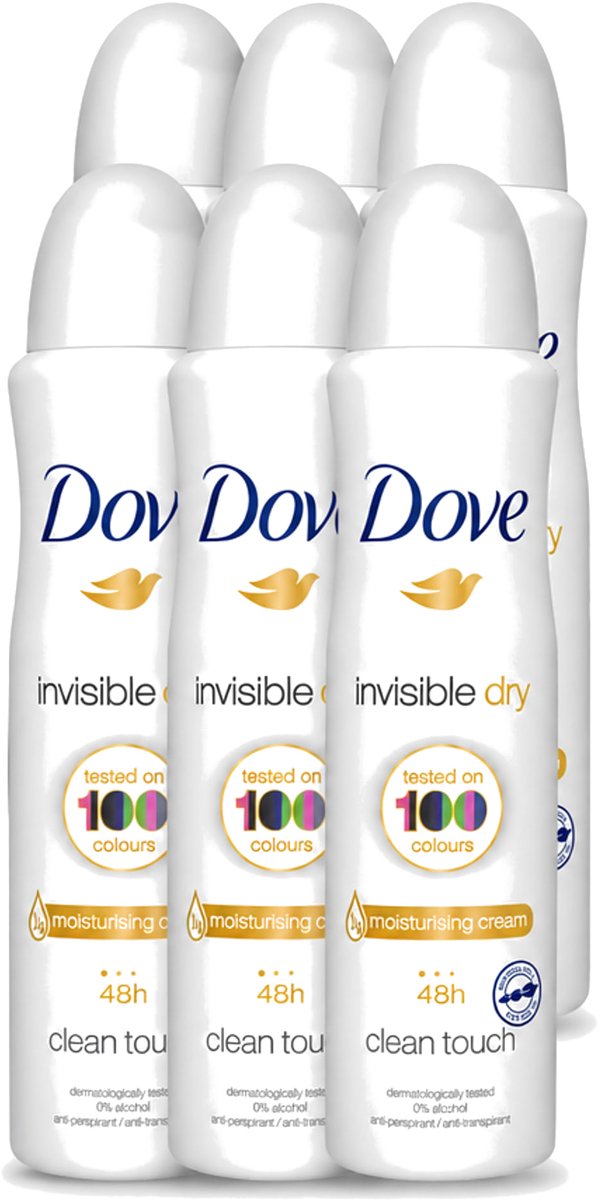 6 x Dove - Deodorant - Invisible Dry - Onzichtbare bescherming - 250 ml - Voordeelverpakking - 6 stuks