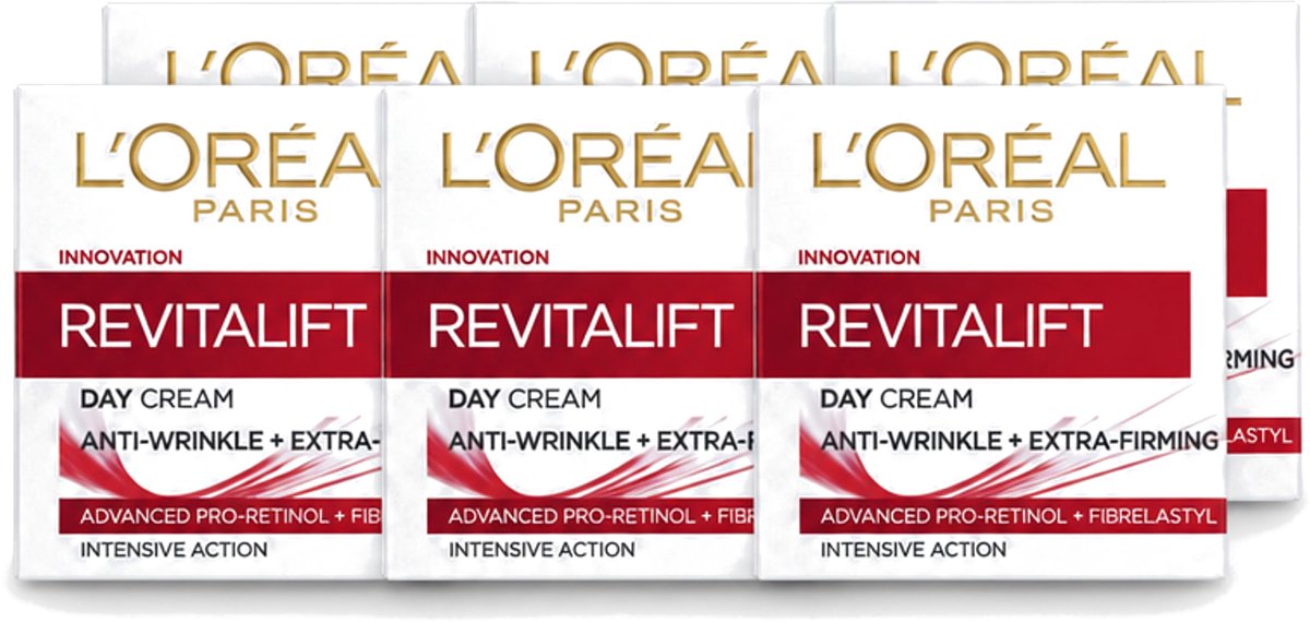 6 x L'Oréal Revitalift 40+ - Dagcrème - Hydrating Anti-Rimpel - 50 ml - Voordeelverpakking - 6 stuks