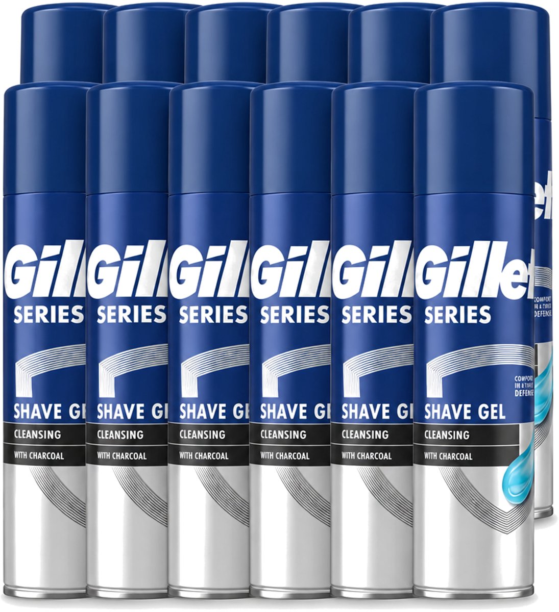 12 x Gillette Series - Scheergel - Cleansing - Charcoal - Verfrissend en reinigend - 200 ml - Voordeelverpakking - 12 stuks