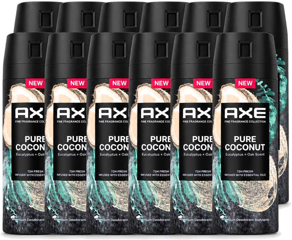 12 x Axe – Deodorant Spray – Pure Coconut – 150 ml - Voordeelverpakking - 12 stuks