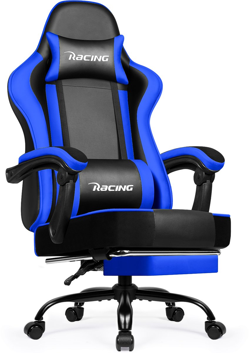 Homimaster Gamingstoel - 165° Rugleuning - Voetensteun - Blauw /Zwart