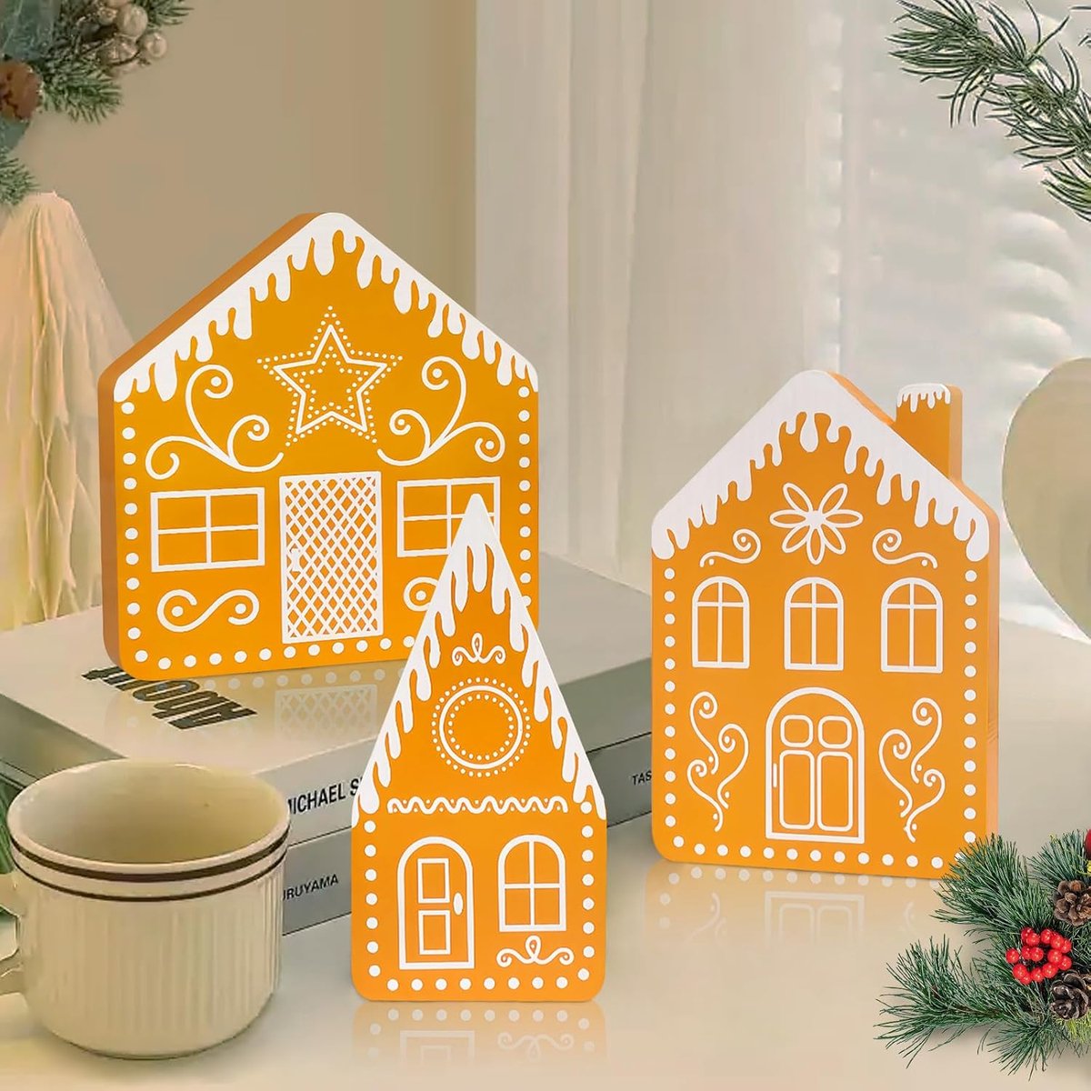 Bseical Gingerbread Home Decoration Set of 3, Gingerbread House Free Combination, Advent Christmas Decoration - ShopVlot