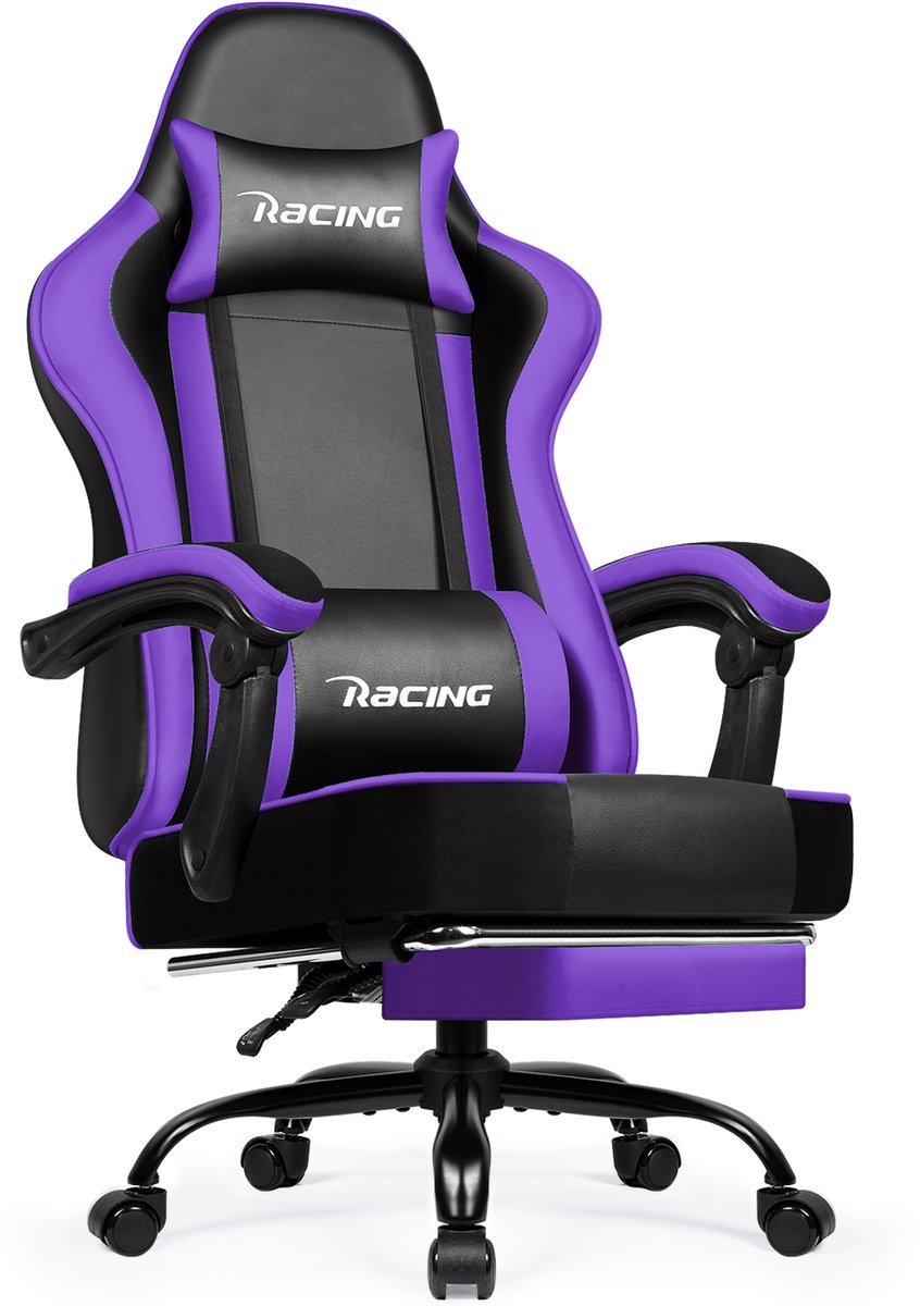 Homimaster Gamingstoel - 165° Rugleuning - Voetensteun - Paars /Zwart