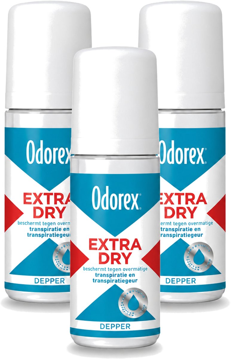3 x Odorex Depper - Deodorant Roller - Extra Dry - Krachtige Bescherming - 50 ml - Voordeelverpakking - 3 stuks