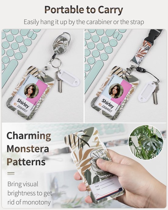 2 Stuks Bloem Motief Badgehouder met Retractable Reel, Carabiner Clip en Afneembare Lanyard - Ideaal voor Vrouwen, Perfecte Bescherming voor Identiteitskaarten — afbeelding 3
