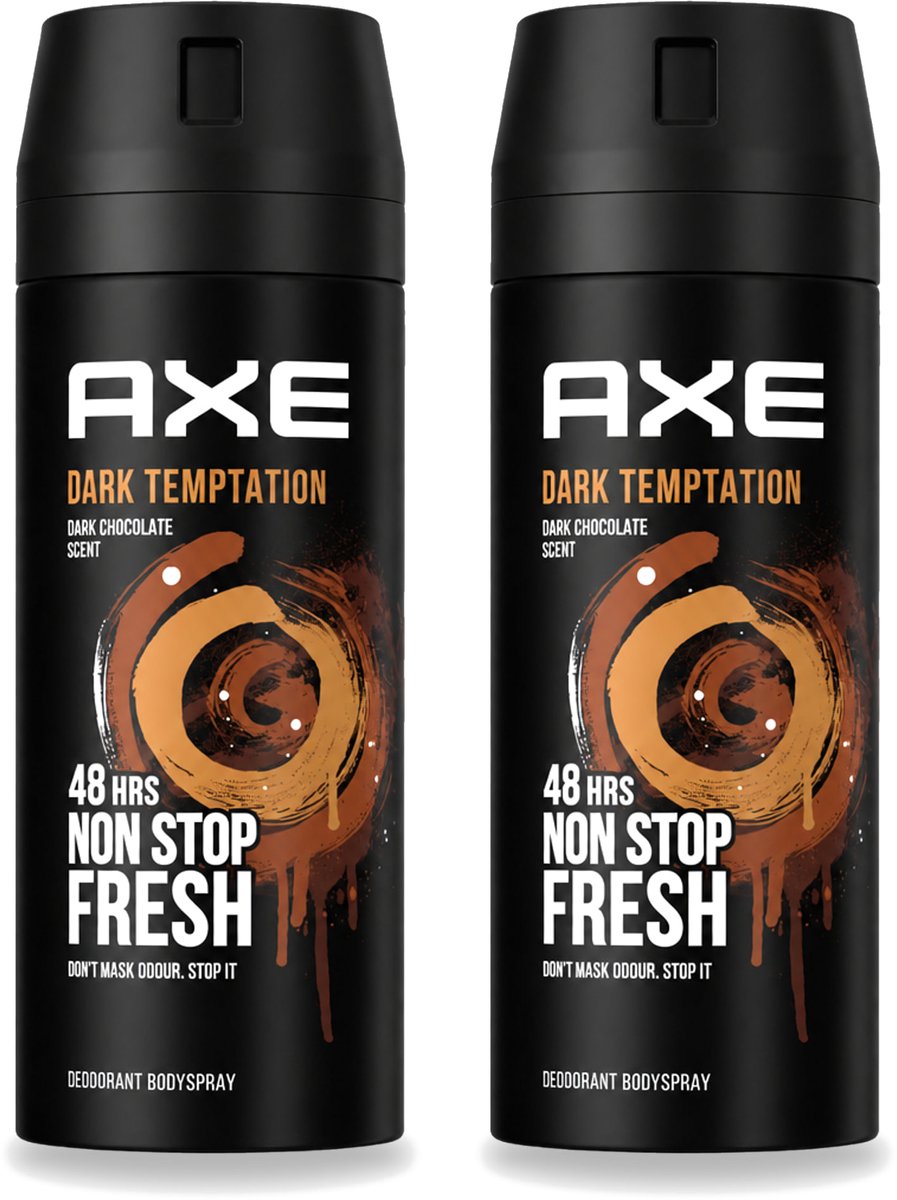 2 x Axe - Deodorant Bodyspray - 48hrs Non Stop Fresh - Dark Temptation - Dark Chocolate - 150 ml - Voordeelverpakking - 2 stuks