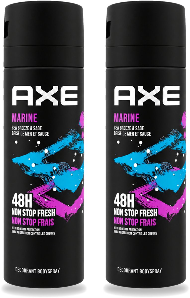 2 x Axe - Deodorant Bodyspray - 100% Fresh Fragrance - Marine - Sea Breeze & Sage - 150 ml - Voordeelverpakking - 2 stuks