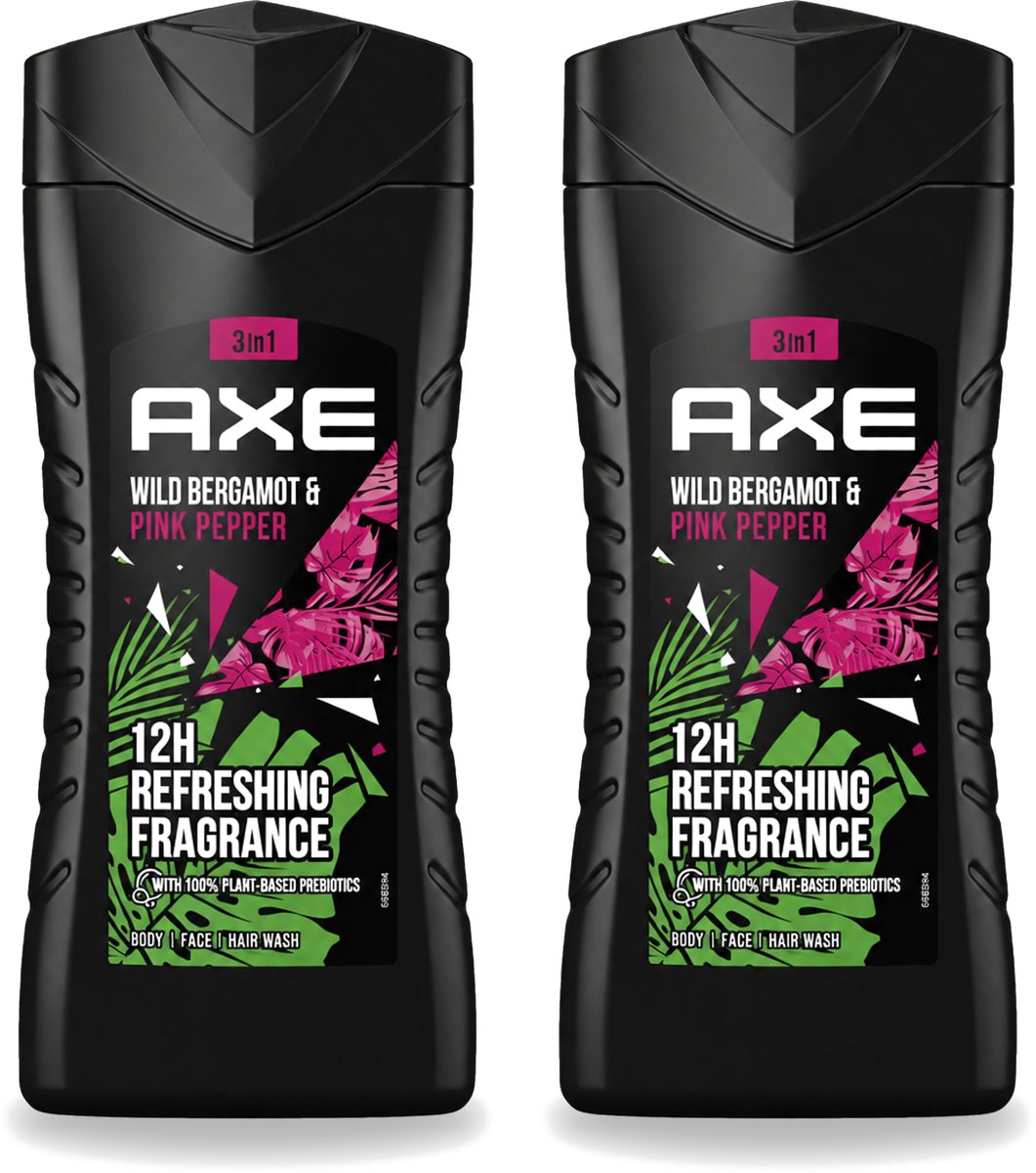 2 x Axe - 3-in-1 Douchegel - Wild Bergamot & Pink Pepper - 100% Plantaardig - 250 ml - Voordeelverpakking - 2 stuks
