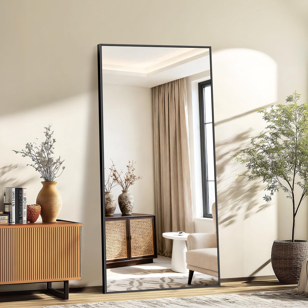 SnelShoppen - Staande Spiegel 180 x 86 cm Zwart - Grote Spiegel voor Woonkamer, Slaapkamer, Kantoor - Modern Design, Hoogwaardige Kwaliteit, Perfect v